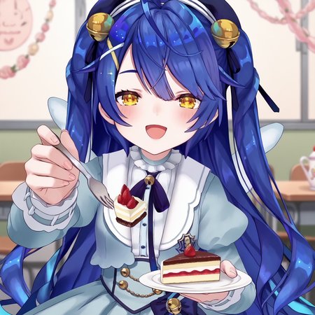 score_7_up, score_6_up, score_5_up, source_anime,
<lora:amamya.pony:1.1>, amamya, happy, blush,
<lora:feeding_Pony_v1:0.9>, feeding, food, incoming food, looking at viewer, open mouth, fork, cake, plate,