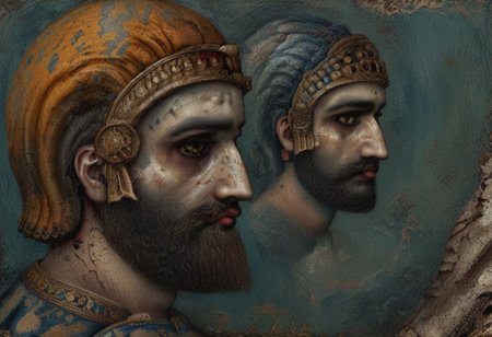He changed his mind about all the settlements whose sanctuaries were in ruins and the population of the land of Sumer and Akkad who had become like corpses, and took pity on them. 
He inspected and checked all the countries, seeking for the upright king of his choice. 
style of Qajar art, FastNegativeV2, green eyes, blue eyes, brown eyes, perfecteyes