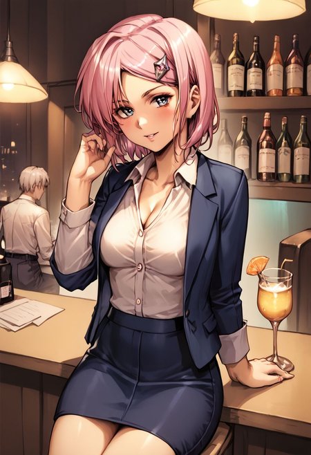 score_9,  score_8_up, score_7_up <lora:neilis--000024:1> neilis, hairclip, office lady,
1girl, light blush, drinking glass, bar, dim lighting, Sitting