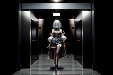 highly insanely detailed, masterpiece, top quality, best quality, highres, 4k, 8k, RAW photo, (very aesthetic, beautiful and aesthetic),  
(rsef style,fevercell style),human_machine_hybrid,energy_auras, 
<lora:rsef-000225:1>, 
(1girl:1.3), 
1other, 
, 
, 
short hair with long locks, 
, 
elevator_interior,elevator_cabin,elevator_scene,elevator,Inside elevator,matte black background, 
,âââ