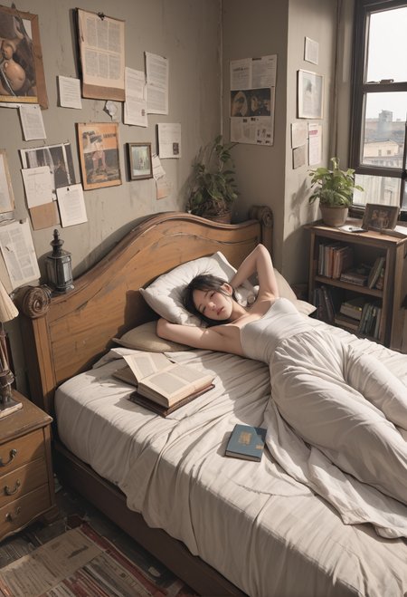 ,ruanyi1364,book,bedroom,indoors,bed,<lora:1364 book_v1_pony:1>, score_9,score_8_up,score_7_up,,8k,solo,,