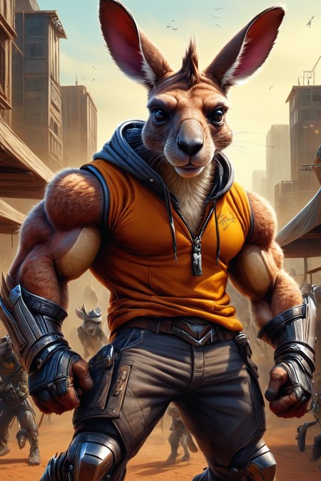 ultra-fine digital painting of a madpunk muscular  <lora:anthro_muscular:0.7> anthro Kangaroo (Tilting head, appearing curious) at Rogue AI infiltrating central command,  super detail, ultra-realism, <lora:xl_more_art-full_v1:0.3>,  <lora:madpunk:0.6>  ,  <lora:EnvyFeverDreamXL01a:0.7>