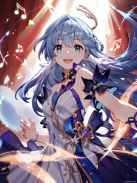 score_9, score_8_up, score_7_up, score_6_up, score_5_up, source_anime, source_anime, 
<lora:Mika-Pikazo-Abstract-pony:0.8>, Abstract, detailed singing scene on stage with musical notes, god rays, detailed light, floating hair, cowboy shot,
<lora:robin.pony:1>, srrobin, head wings, looking at viewer, happy,