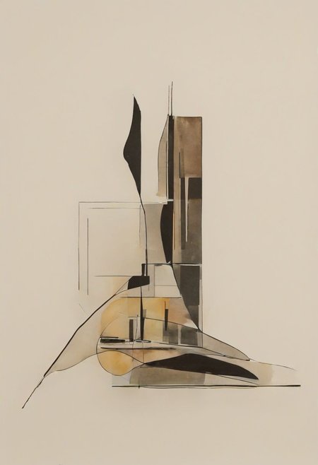 (abstract building painting, brutalist architecture, BROWN AND DARK GREY color palette, curve, circle, ellipse, core), AK, abstract, deconstruction, geometry, geometric composition,paint painting,harmonious colors, black frame,rectangle, tilt, flat painting, framex, horizontal, Constructivism, Fauvism,