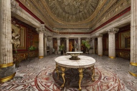 (masterpiece:1.2), (best quality,:1.2), 8k, HDR, ultra detailed, ((photorealistic)), professional light, cinematic lighting, fashion photography, ambient lighting, face lighting, <lora:detail_slider_v4:1>, Fantasy picture, OverallDetail, large ancient room with a marble table, and with a statue on the floor in the middle, RomInt, <lora:RomanInterior-10:1>, epiCPhoto