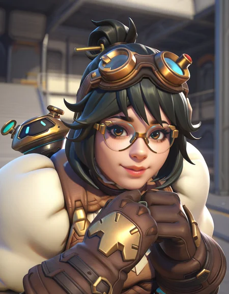Masterpiece, high-res, 2k, best quality, 2.5d, realistic, ,  1girl, alchemist mei, mei (overwatch), black hair  <lora:mei_alchemist_illus-000043:1> Confident Strut: Strut towards the camera with an air of authority and determination. This pose radiates confidence and power.