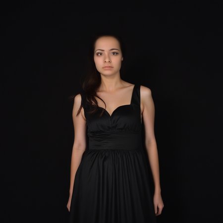 brown hair, dress, black hair, realistic