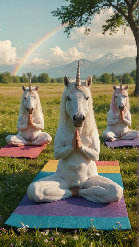 A group of unicorns practicing yoga in a serene meadow, with rainbow-colored mats and peaceful expressions. 
absurdres, 8K, UHD, 
many details, extreme detailed, full of details,
Wide range of colors, high Dynamic
<lora:add-detail-xl:1>
<lora:WildcardX-XL-Detail-Enhancer:1>
<lora:MJ52:0.175>
<lora:CinematicStyle_v1:0.42>
OverallDetailXL