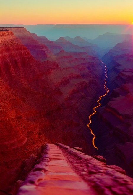 ()Hyoer Realistic, full color:2.0) depicting  
(The Grand Canyon’s Bright Angel Trail, Arizona 🇺🇸:)
BREAK
)Hyoer Realistic:2.0)Polaroid picture (Cyberpunk future theme:1.97) Photorealistic image of the view from the tallest mountain on Mars, Olympus Mons, at sunrise. Realistic, high-resolution, 8K, cinematic, epic, detailed, intricate, hyper-realistic. Incorporate a vast, barren Martian landscape with towering mountains, deep valleys, and a distant horizon. The sky should be a deep shade of crimson, with a subtle gradient of orange and pink hues. Use a high-angle shot to emphasize the grandeur of the mountain. Canon EOS R3, f/5.6 aperture, 1/125 second shutter speed, ISO 100