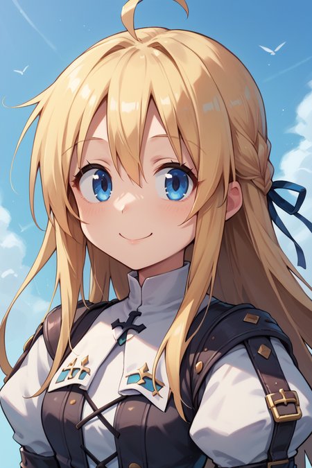 score_9, score_8_up, score_7_up, score_6_up, source_anime, BREAK, <lora:Yggdra:0.9> , yggdef, 1girl, blonde hair, long hair, blue eyes, hair ribbon, ascot, juliet sleeves, cross-laced clothes, solo, smile, happy, exterior, blue sky, ((face)), close-up, looking at viewer,  <lora:backgroundsetXL:0.3> , background,   <lora:Expressive_H:0.8> , expressiveh,  <lora:anapijama:0.6> , anapijama,