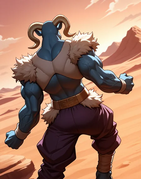 <lora:Moro_3rd_Form_(Dragonball_Z)_(Illustrious)_(AD):1.3> Moro, muscular, goat, 
((
dutch angle, exterior, desert, sky with detailed clouds, 
male focus, gradient coloring, solo, cowboy shot, bent leg, perfect proportions, hyper muscular, veiny muscles, goat head, blue body, sexy, large shoulders, large biceps, large thighs, 
)), 
BREAK very awe, aesthetically pleasing, masterpiece, best quality, amazing quality, very aesthetic, perfect depth of field shot, in'ei, furry_art, source_furry, source_anime, 
EZRealPONYXL, zPDXL, Smooth Quality, lazympos, IllustQualXL_Pos,