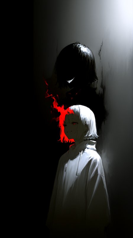 masterpiece, newest,absurdres,incredibly absurdres, best quality, amazing quality, very aesthetic, minimalism, 
1girl, backlighting, high contrast, evil grin, 
 <lora:G0zeNA_style:1> G0zeNA_illu, <lora:KonYa666:1> kony4666