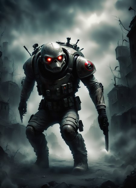 DonMGl00myN1gh7m4r3XL,score_9, score_8_up, score_7_up, score_6_up, male security droid, , combat knife, ,  creepy, gloomy, rating_safe <lora:DonMGl00myN1gh7m4r3XL:0.65>