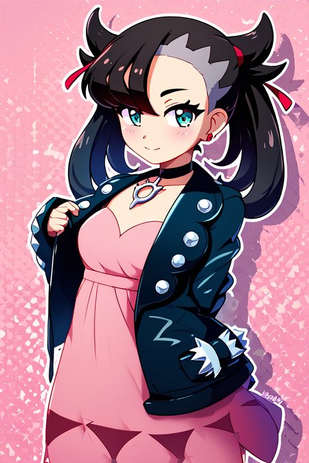 score_9, score_8_up, score_8, medium breasts, (curvy), cute, eyelashes,       BREAK, , BREAK, zzMarnie, aqua eyes, black choker, black hair, red ribbon, pink dress, jewelry, black jacket, open clothes, long sleeves, <lora:MarnieP3:0.8>,, <lora:Konpeto_PDXL_v3:1.0>, , BREAK,  smile, looking at viewer, cowboy shot,  embedding:zPDXL, Expressiveh, <lora:SDXLFaeTastic2400:0.5>,  <lora:Expressive_H-000001:0.4>,