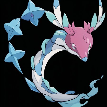 <lora:pokemon_pony_xl:1>, watercolor creature art like pokemon, Type: Bug, Type: Dark Fairy, Egg Group: Water 1, is a pokemon creature that Its roar can cause the air to shimmer with a Gray wave distorting the space around it momentarily,The creature's laughter is contagious, spreading joy and dispelling fear among all who hear it,Its scales are edged with a Magenta frost that never melts even in the warmest of climates,The monster's nose tip is Fuchsia and can change shape to express emotions, much like the ears of some animals.,It sleeps among the Teal flowers, a child of nature cradled in the arms of the earth, dreaming of the sky and the stars score_9, score_8_up, score_7_up, score_6_up, score_5_up, score_4_up.  Simple black background, (Masterpiece:1.3) (best quality:1.2) (high quality:1.1)