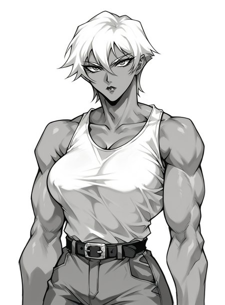 score_9, score_8_up, score_8, score_9, score_8_up, score_7_up,zPDXL2, source_anime,
bangs, 1girl, short hair, lipstick, solo, large breasts, belt,mangamix, monochrome, comic, greyscale, lineart, oobari_style,dark-skinned female, mature female, muscular female, 
 <lora:mangamixxl5:1> <lora:oobari_style_pony_ver1:0.8>