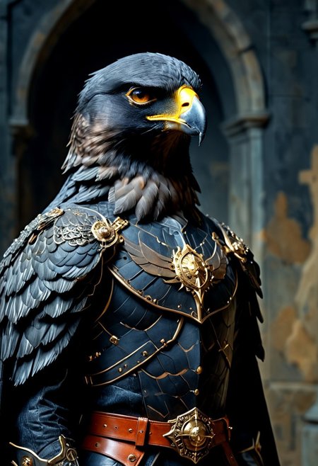 Cyberpunk, sci-fi, dark-fantasy, kodak portrait 400, 8k, soft light, volumetric lighting, highly detailed, britt marling style 3/4, portrait photo of a Anthropomorphic Peregrine Falcon, hybrid animal, a Humanoid Peregrine Falcon hybrid with ((the big head of a Peregrine Falcon)), ((very tall slender fit tight body)), standing, intricate, elegant, highly detailed, devil-armor, 2D motifs detailed dark fantasy digital painting, artstation, concept art, smooth, sharp focus, illustration, art by Otomo Katsuhiro and Shirow Masamune and Oshii Mamoru. Cosmic light in backfront