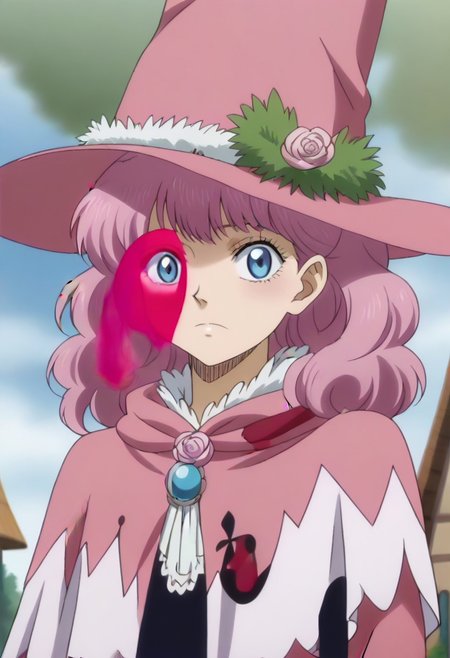 <lora:SlimesDorothy:1>, slimes_dorothyunsworth, pink witch hat, blue eyes with a pink outline, pink hair,,,,,,,,,,,,,,,,,,,,anime coloring, anime screencap, 1girl,Solo ,, anime,,,,official art,Uncensored,Unedited ,,,,,,,,,,,,,,,,,,,,,,,,
