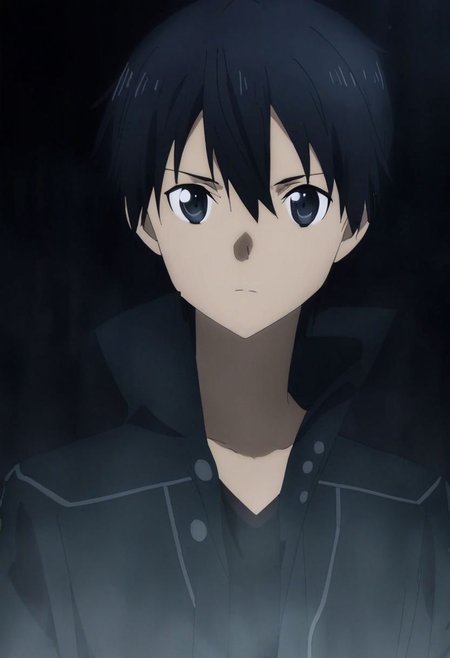 high resolution, solo, best quality, 1Boy, Kazuto Kirigaya, Black Hair, Black Eyes, cool, Mysterious black background, Movie lighting, a sense of atmosphere, OverallDetail