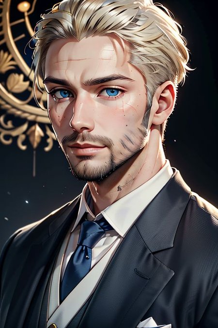 Master piece, highest quality, highest possible OverallDetail, semirealistic,  blue eyes,
Create an elder of a cultivator sect.
The character looks like he is in his late twenties or early thirties. He is handsome.
He is bald and has a blond beard. 
His eyes are blue. Detailed face.