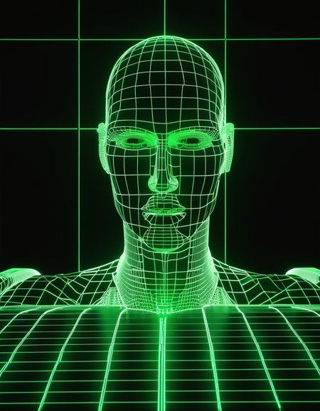 green laser graphics, 3D wireframe, 1983 computer render, cyber warrior planning Aesthetic dream sequences, inspired by Howard Pyle, 1983 computer display screencap, glow