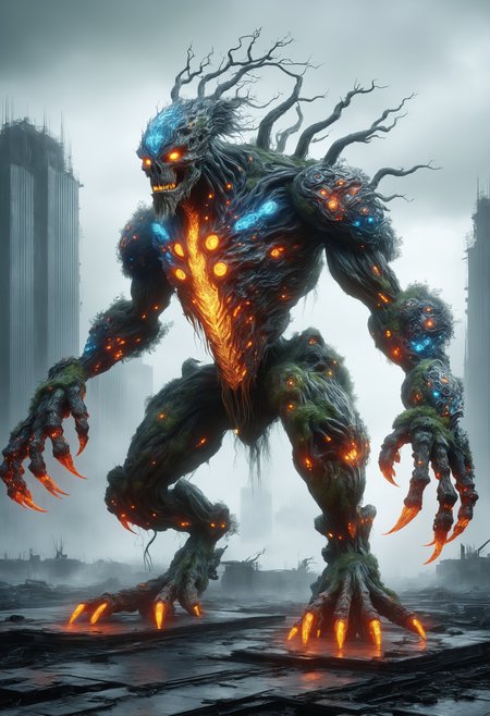DonMQu4n7umZ3r0XL fluidic airy orc chinese arboreal Hydra,  lava skin, insectoid
 , post-apocalyptic wasteland, apocalyptic event,
<lora:DonMQu4n7umZ3r0XL-000006:0.8>,