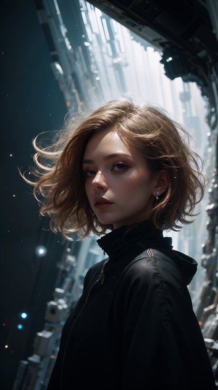1girl, cosmic, black dress, glass, <lora:Hellasthetic v2:0@0:1@0.1>, 1girl, silver, fractal_art, Space-time distortion, Horizon, Colony, backlighting, elegant, Glowing white hair, black planet generator, High ceiling, Ice Planet, Planet Collision, blizzard crystal, winid, storm, float, close-up, Blue light line, collapse, 35mm photograph, film, bokeh, professional, 4k, highly detailed, <lora:epiC35mm:0.9>, lens flare,
