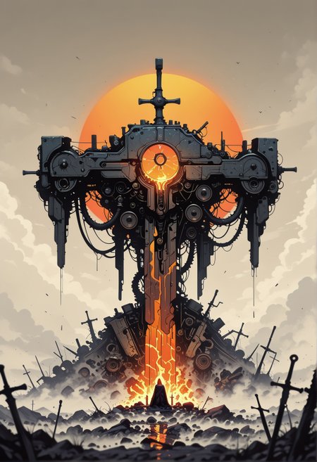 <lora:ck-shadow-circuit-IL:0.78>,
masterpiece, best quality, good quality, very aesthetic, absurdres, newest, 8K, depth of field, focused subject,
A vast, ancient battlefield littered with the remnants of war. Corpses of nephalem from different ages are strewn across the field, In the distance, a lone necromancer stands at a stone altar, calling the dead to rise. The air is thick with fog, and ravens circle overhead. You could add ancient, broken siege engines and a fading sun that casts a crimson glow over the dead
<lora:MoriiMee_Gothic_Niji_Style_Illustrious_r1:0.45>
<lora:ck-nc-cyberpunk-IL-000011:0.4>
<lora:ck-neon-retrowave-IL:0.8>