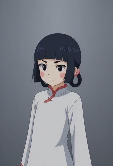 source_anime, anime screencap, source_anime, auratheguillotine, anime screencap, masterpiece, source_anime, shiny skin,,,,,,,,,<lora:jasmineMedi_illustriousXL_v01:1> jasmindef, black hair, blunt bangs, short hair, black eyes, blush stickers, hair rings, sidelocks, small brows, chinese clothes, white dress,