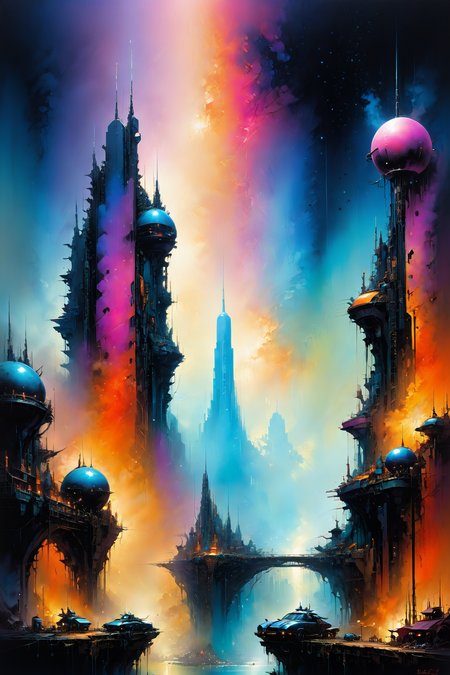 skyline of a dense and sprawling city on a junkworld, cyberpunk, night, neon signs, spotlights, hologram,smoke,  neon lights,  glowing, ethereal light,starry sky, bustling, cosmic hues, vibrant colors, watercolor style, surreal lighting, futuristic motifs, vivid colors, detailed digital art <lora:EnvyJunkworldXL01:0.8>  <lora:Ethereal_Grace:1>, (masterpiece:1.2), best quality, (hyperdetailed, highest detailed:1.2), high resolution textures, <lora:EnvyBetterHiresFixXL01:1>