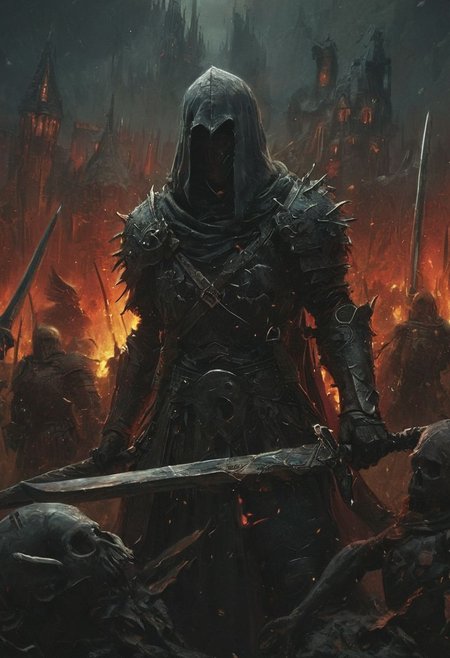 Completely Helm's fall absolutely nothing, pure black, detailed, but the Lord of the Rings of life are rising, FastNegativeV2, ral-dissolve,(James Ensor,Unica Zurn,Zdzislaw Beksinki:1.25), Skeletons,Weeping statues, Paranormal,Apparition, (Metallics:1.1), (Shape:1.1), (Monotyping:1.1), (Strobe light:1.2), Stone, Rhombus, ultra detailed, intricate, oil on canvas, dry brush, (surrealism:1.1), (disturbing:1.1) <lora:khorne:0.7> <lora:methurlant:0.5>
The king's guards fell like wheat before the scythe, their cries of alarm silenced by the swift and merciless blades of the assassin knights. In the heart of the fortress, they confronted the tyrant king himself, a figure wreathed in shadows and crowned with a crown of thorns.
A fierce battle ensued, the clash of steel and the crackle of dark magic filling the air with a palpable sense of impending doom. Sirah's daggers danced like silver serpents, finding their mark with unerring accuracy, 
creating a hyperpunk scene with desaturated translucent DARK Red and beige details, colorful (polaroid:0.7) with vibrant colors, (vacations, high resolution:1.3), (small, selective focus, european film:1.2), (sexual advance:1.1), ,end of hopes ,silence, extremely detailed,dark,sad, easynegative, digital artwork by Beksinski, extremely detailed, dark, chiaroscuro, low-key,in the style of Kelly Slater ,style by Kelly Slater,closeup,digital artwork by Beksinski, style of Kelly Slate