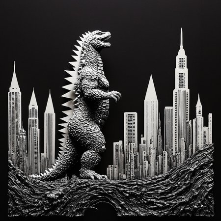 PStyl3, cityscape, negative space, godzilla, abstract,  <lora:Maximalist_Drawing_BW-000014:0.7>