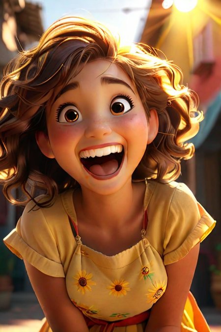 cross-eye, sunshine, girl laughing hold her stomach, vibrant, cinematic lighting, <lora:add-detail-xl:0.48>, 8k, <lora:Cute_3D_Cartoon:0.64>,  <lora:animeoutlineV4_16:-0.5>, Designed by Bage