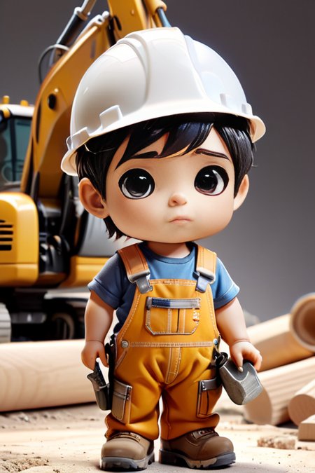 A little construction worker, chibi construction worker, construction workerwith , cute, <lora:zhibi:.8> little, tiny , chibi construction workercute, photorealistic, construction workerwith a  in his hand,