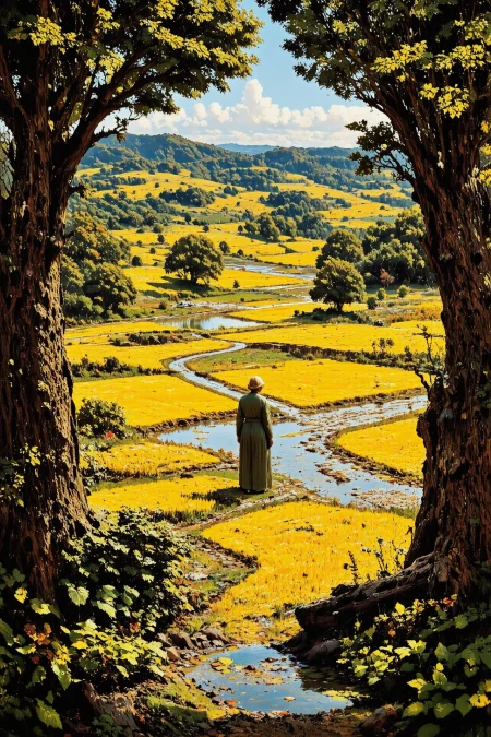(rice paddy) beautiful surreal nature landscape, woman, intricate, very detailed, multilayer paint style, colorful, <lora:Hand v2:1> <lora:Anti-Blur:1> <lora:Insane Detail Slider:0.5>   <lora:Flux.1_Turbo_Detailer:0.6> <lora:flux-photo-transparent_Alpha_1.0:0.8> <lora:flux.1_lora_flyway_Epic-detail_v2:1> <lora:Painterly01b_CE_FLUX_AIT:0.8> pntrlyCE_style, <lora:VividlySurreal:0.8> <lora:PsykeV1:0.6>