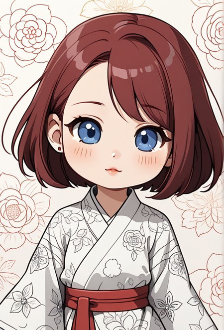 (1girl, solo, chibi, bizhi, bochi:1.3), The Korean girl is doing a endearing line art painting in the digital age, masterpiece, best quality, very aesthetic, high res, illustration, extremely detailed, 8k, wallpaper
