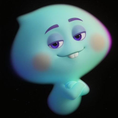8k, uncensored, masterpiece, best quality, highly detailed, realistic, 1girl, solo, TTSoul, humanoid, floating, legless, purple eyebrows, purple eyes, black pupils, pink blush stickers, light-aqua body, light-aqua lips, buckteeth,  smile, closed mouth, (looking at viewer, space, black background, stars, front view, detailed background, arms crossed, narrowed eyes, dark-blue eyeshadow