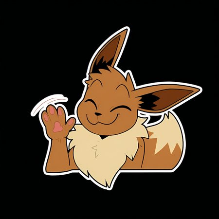 <lora:NowAndLater_Telegram_Sticker_Style_NAI-XL:1> NALTS, sticker, ((black background)), male, solo, anthro, furry, Eevee, smiling, waving, motion lines, closed eyes, best quality, masterpiece