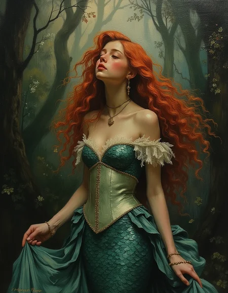 masterpiece, high quality, Oil Painting, Hyper-realistic, The little mermaid, dressed in silk and gold, held up the bride's train; but her ears heard nothing of the festive music, and her eyes saw not the holy ceremony; she thought of the night of death which was coming to her, and of all she had lost in the world. Elaborate details, (2/3 rule composition:0.5), ultra detailed, romantic, Rembrandt lighting, brush stroke, lovely, del1cate_balance style, in the style of Rembrandt. novuschroma, vantablack <lora:style_of_Rembrandt_FLUX_135:.8> <lora:- Flux1 - vanta_black_V2.0:.6>  <lora:Delicate_Balance:.3> <lora:neeeg_f1:-1> <lora:113_novuschromaFLX_1:.3>