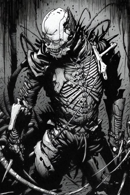 abara, (gritty art, rough, highly textured:1.3), black gauna, bones, cables, (experiment, lab:1.3), monochrome, (best quality, highly detailed, best art:1.3) <lora:ABARA-000016:0.9>