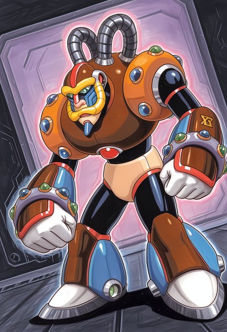 masterpiece, best quality, amazing quality, dutch angle, abstract background, BREAK
1boy, solo, male focus, mmx_sparkmandrill, android, green eyes, mecha, BREAK
<lora:cfg_scale_boost:.6>  <lora:Spark_Mandrill_-_Mega_Man_X_-_ILXL:1>