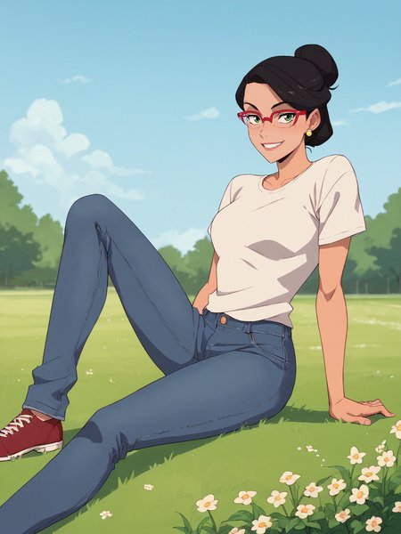 score_9, score_8_up, score_7_up,  score_6_up, BREAK, V1ck1V4l3, 1girl, green eyes, red-framed eyewear, smile, looking at viewer  <lora:Vicki_Vale:1>