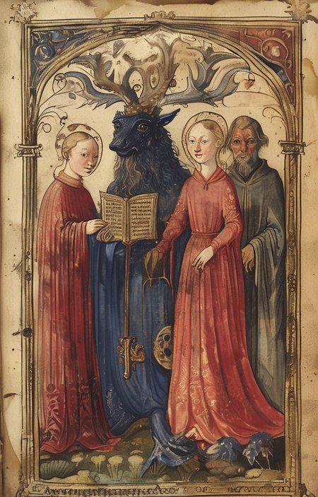 masterpiece,best quality,<lora:tbh207-sdxl:0.9>,illustration,style of Aberdeen Bestiary portrait of family