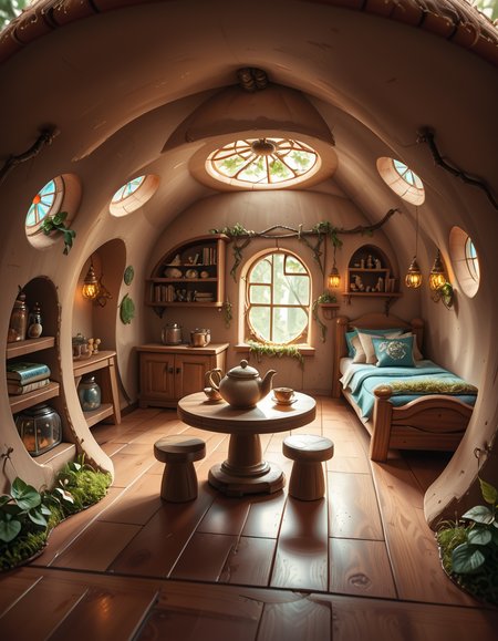 score_9, score_8_up, score_7_up,amazing quality, ultra realistic, 3D, HD, best quality, amazing quality, very aesthetic, absurdres
A highly detailed, realistic photograph of a tiny gnome house nestled at the base of an ancient oak tree, taken in soft morning light with a gentle mist hanging in the air. The house is crafted from natural materials: smooth stones form the lower walls, and curved wooden planks create a round, thatched roof with patches of moss and small wildflowers growing on top. Tiny circular windows with stained glass panels glow faintly from within, casting warm amber and green hues. A miniature wooden door with intricate carvings sits slightly ajar, surrounded by tiny lanterns that hang from delicate hooks, each softly glowing. Around the house, the forest floor is covered in dew-kissed clover, mushrooms of varying sizes and colors, and winding little cobblestone paths. In the background, tall ferns and oversized leaves tower, giving the scene an enchanted, hidden feel. Subtle rays of sunlight break through the canopy above, highlighting fine details with a dreamy, ethereal atmosphere. Hyper-realistic style, high-resolution, rich earthy tones, with an overall cozy and magical woodland vibe. No creatures or people, only nature and the charming architecture of the gnome's home.
<lora:SDXLFaeTastic2400:0.4> <lora:extremely_detailed:0.4> extremely detailed,tiny gnome h0us3 <lora:tiny_gnome_h0us3-p:1>
