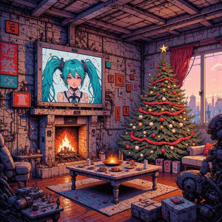 nistyle, hatsune miku as a cyberpunk cyborg girl ,  in a mechanical Christmas living room,  anime style, looking at viewer,
<lora:flux.1_lora_flyway_Epic-detail_v2:0.5>
<lora:CPA:0.7>
<lora:test2:0.7> , <lora:christmas living room-flux-lora:0.5>