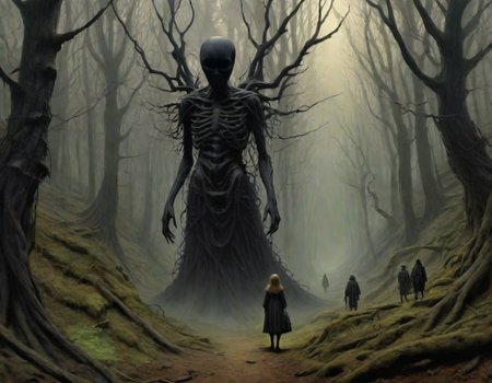 <lora:Surreal_XL:1>, surreal-xl, absurd, bizarre, eerie, fanciful, fantastic, ludicrous, Shadow people watching us inside a dark horror forest, heroic lighting, folklore, intricate, highly detailed, lifelike, photorealistic, digital painting