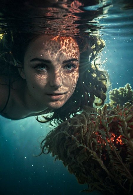 Split Diopter style, Closeup Portrait underwater In deep sea, two or three busty adult brunette blushed lightly Smiling pureerosface_v1 Mermaids with Long DARK fishtail, thin face, Freckles, infront of a burning underwater Vulcan, Overgrown, mystic, ethereal, darkness, 
atmospheric haze, Film grain, cinematic film still, shallow depth of field, highly detailed, high budget, cinemascope, moody, epic, OverallDetail, 2000s vintage RAW photo, photorealistic, candid camera, color graded cinematic, eye catchlights, atmospheric lighting, imperfections, natural, shallow dof
