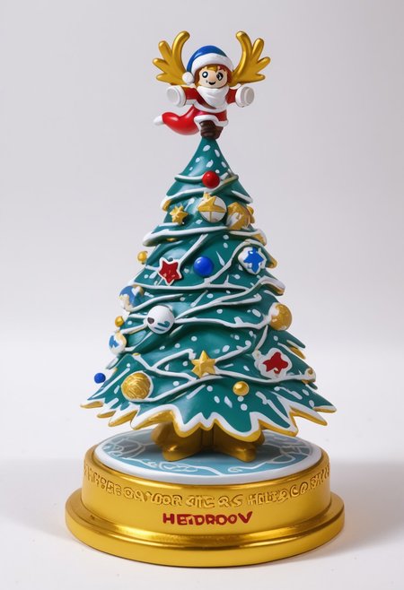 a golden porcelain figurine of DedMoroz with a blue Christmas pattern (pmg style, h1ppyCE style, hippy, DedMoroz)