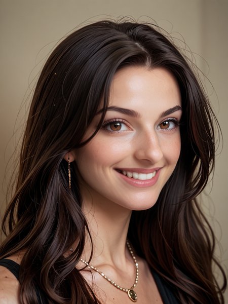 Score_9, score_8_up, score_7_up, bignoselady, large nose, aquiline,  <lora:Big_Nose_Ladies:.8>, 1girl, solo, smile, jewelry, necklace, black hair, long hair, grin, looking at viewer, brown eyes, profile