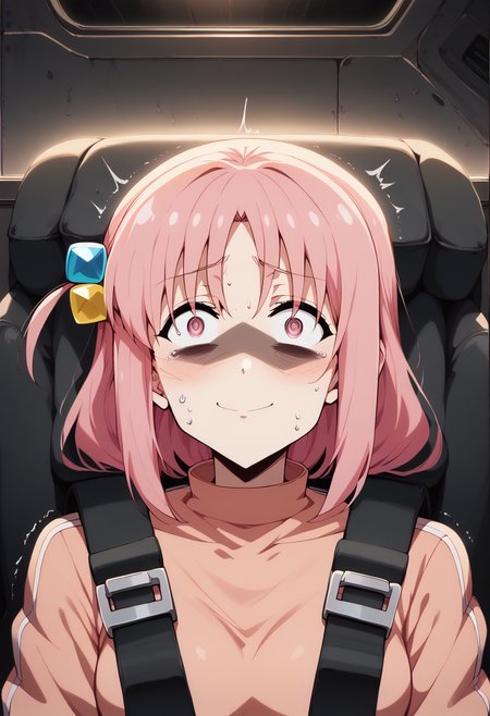 score_9,score_8_up,score_7_up,  BREAK 
1girl, (gotoh hitori:1.2), bocchi the rock!, pink hair, thumbs up, looking at viewer, straight-on, upper body, gf0rc3xl, cockpit, seatbelt harness, dark room, pilot chair, solo, (laboratory outside cockpit window:1.4), wavy mouth, nervous, slight smile, trembling, <lora:2024-06-02_17-06-55-save-920-10-0:0.8>  <lora:Anime_Screencap:1> <lora:scenery_PonyXL_v01:1>